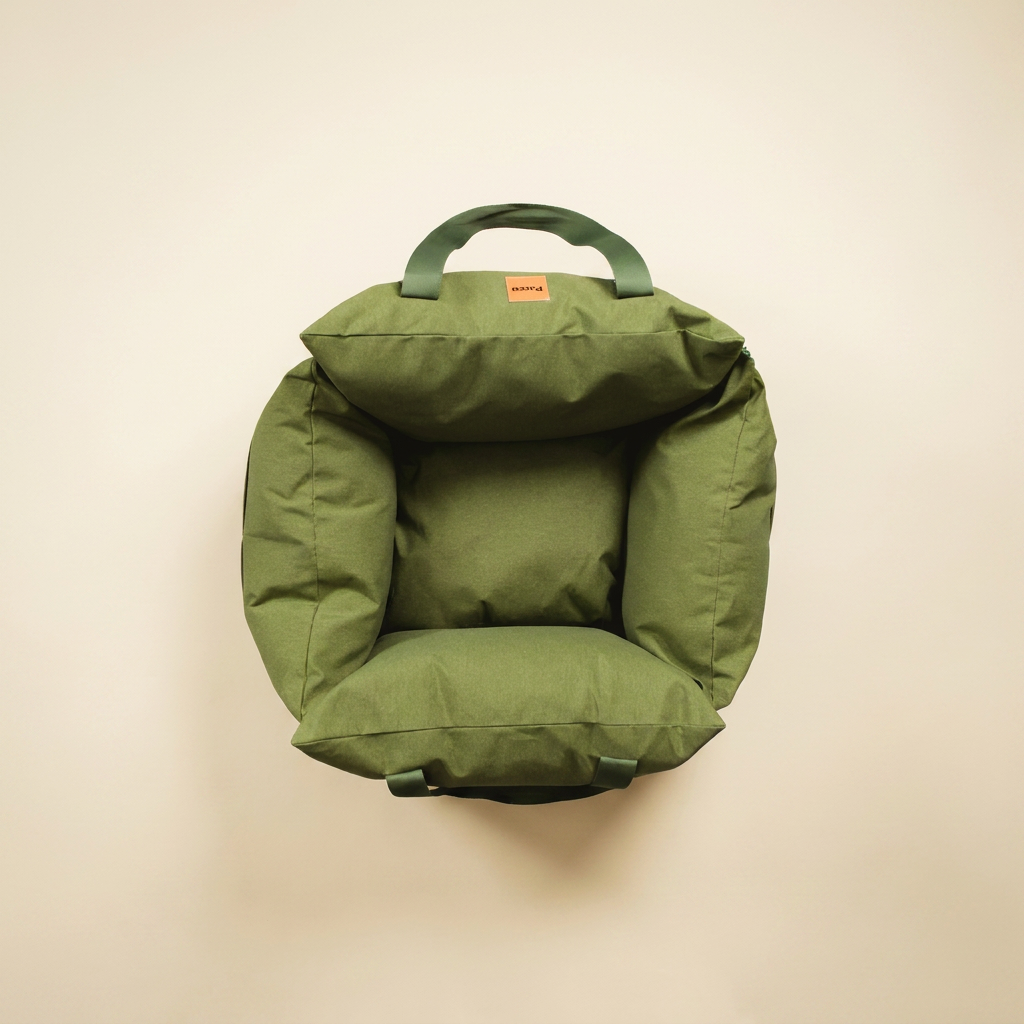 Bolsa de Transporte Cangú Explora Verde Bosque vista de cima, mostrando a alça superior e o encaixe das almofadas