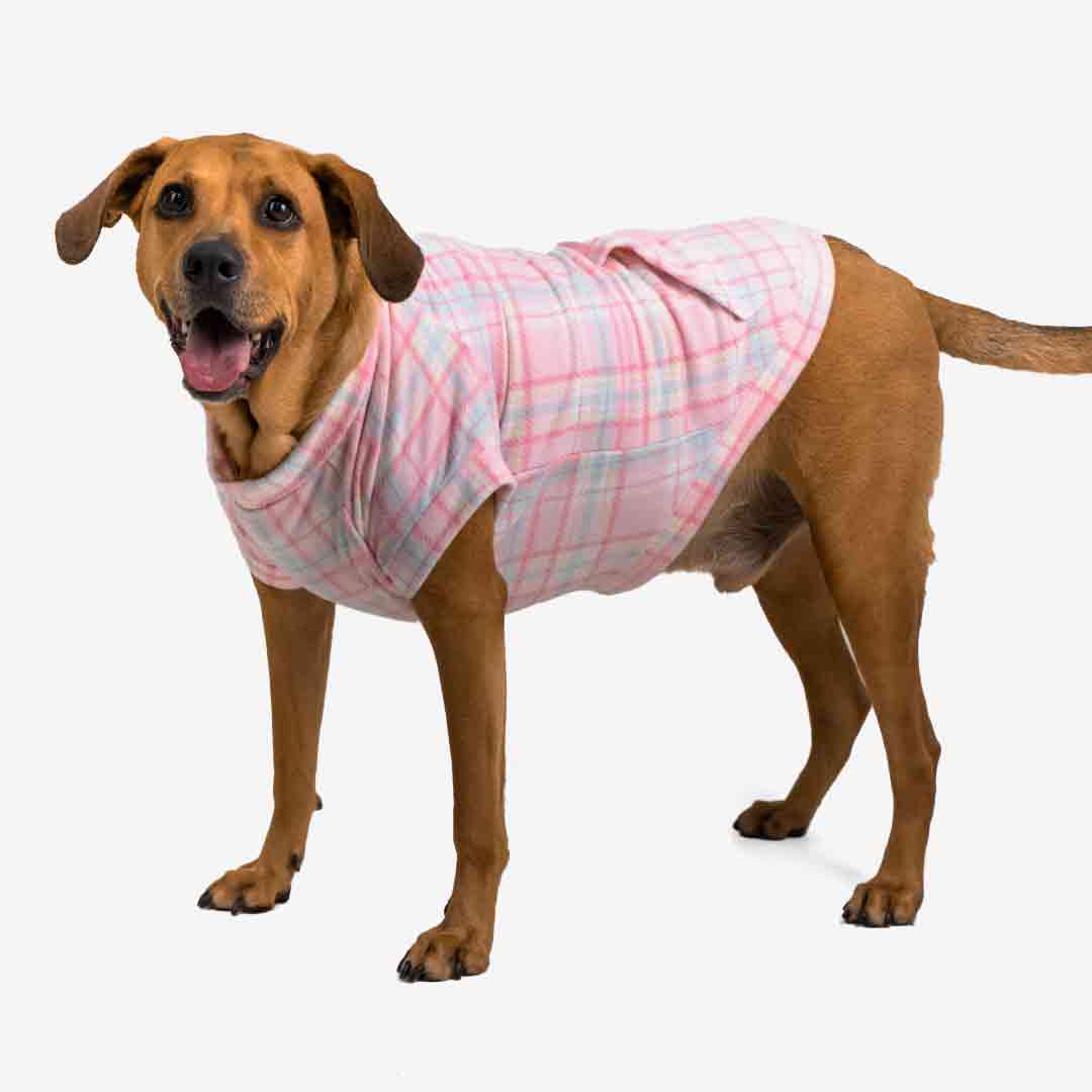 Roupa para Cachorro Fleece Xadrez Rosa